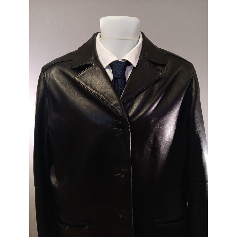 Enzo Angiolini 100% Leather Car Coat Mens 44R Black Button Front Jacket Coat